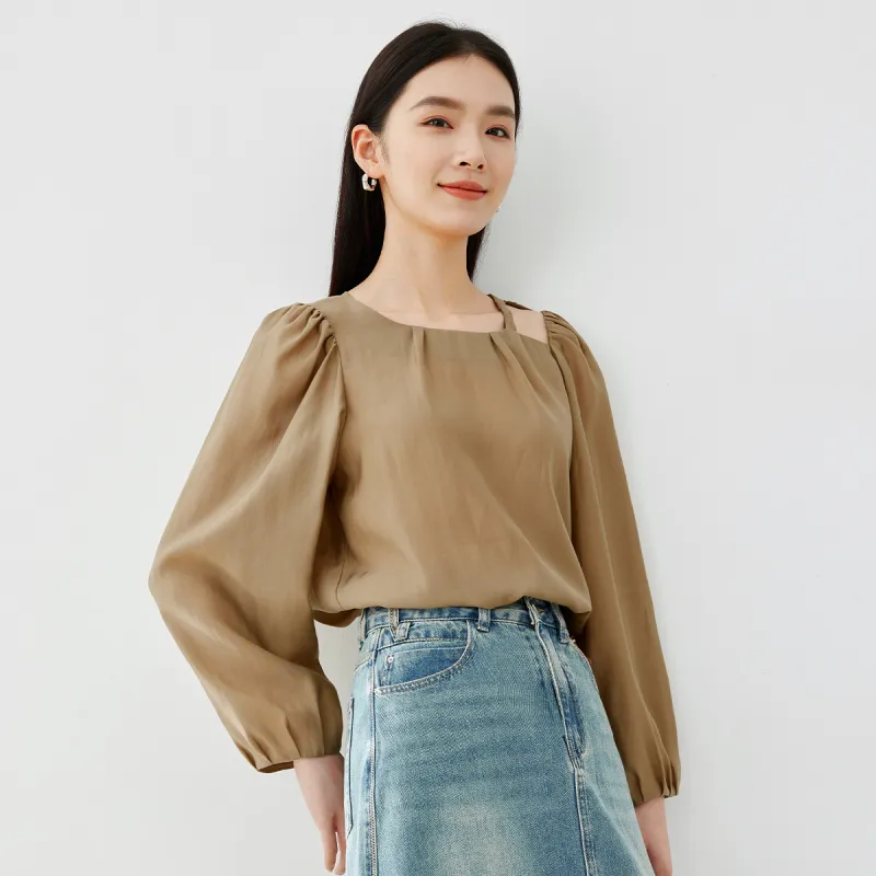 VIMLY Shirt Women's Light Coffee-4
