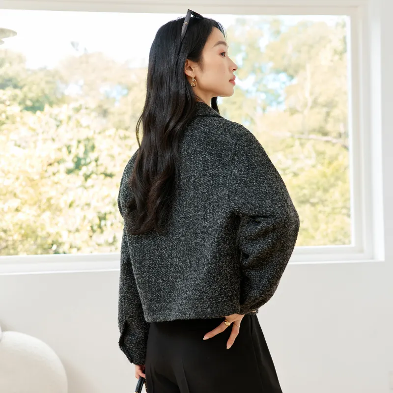 VIMLY Cropped Coats Women's Black Gray Color-5