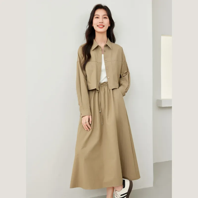 VIMLY Skirt Set Women's Green Khaki-2
