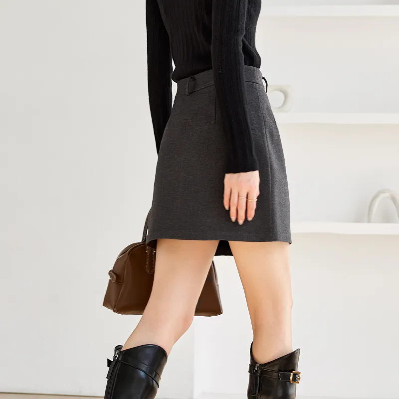 VIMLY Casual Short Skirts Women's Dark Gray-4