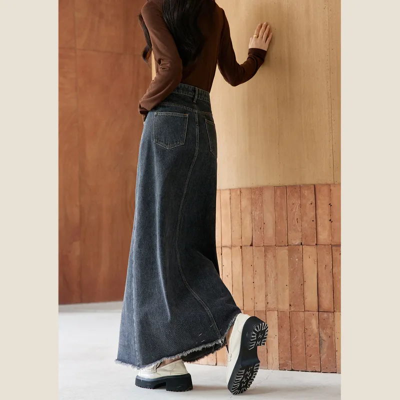 VIMLY Denim Long Skirts Women's Black Gray Color-3