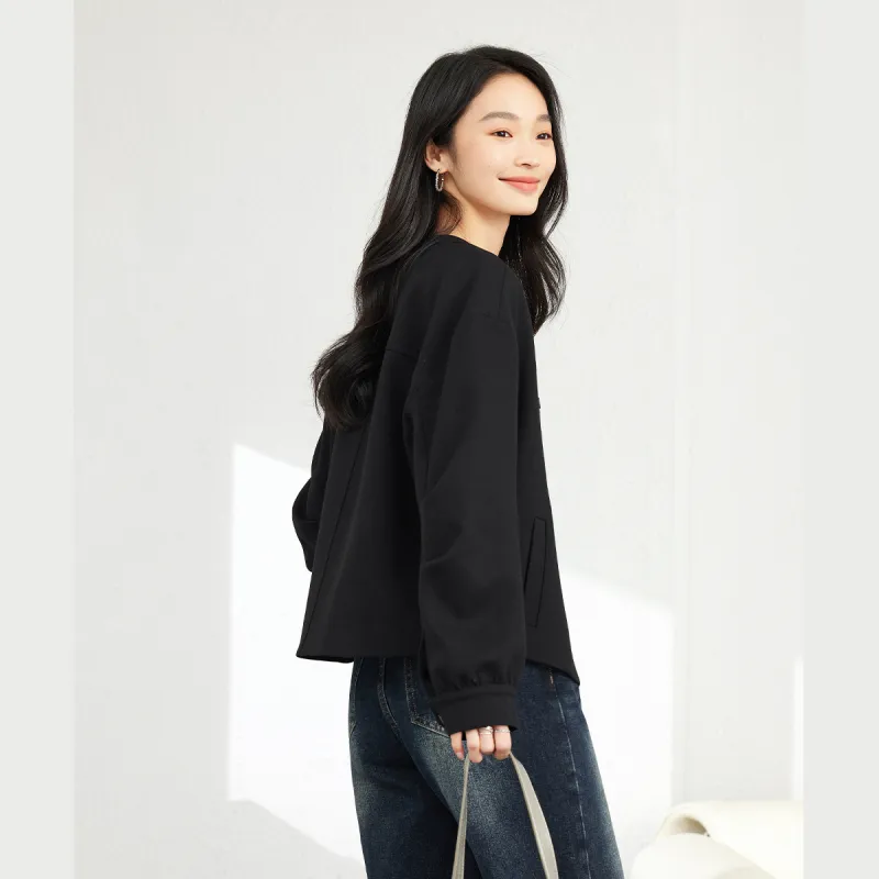 VIMLY Cropped Coats Women's Black-2