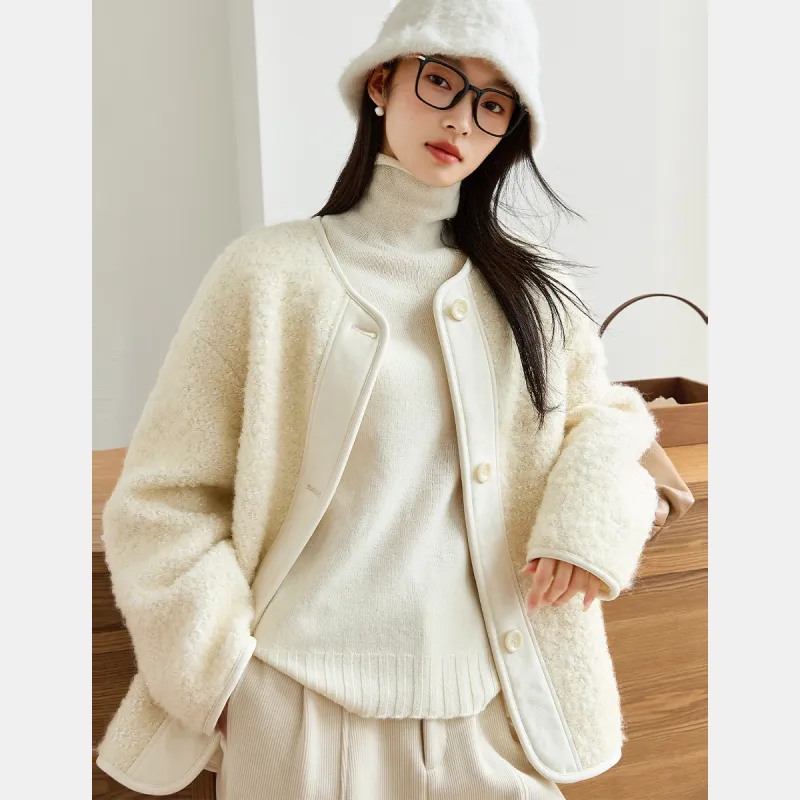 VIMLY Cropped Coats Women's Cream Apricot-2