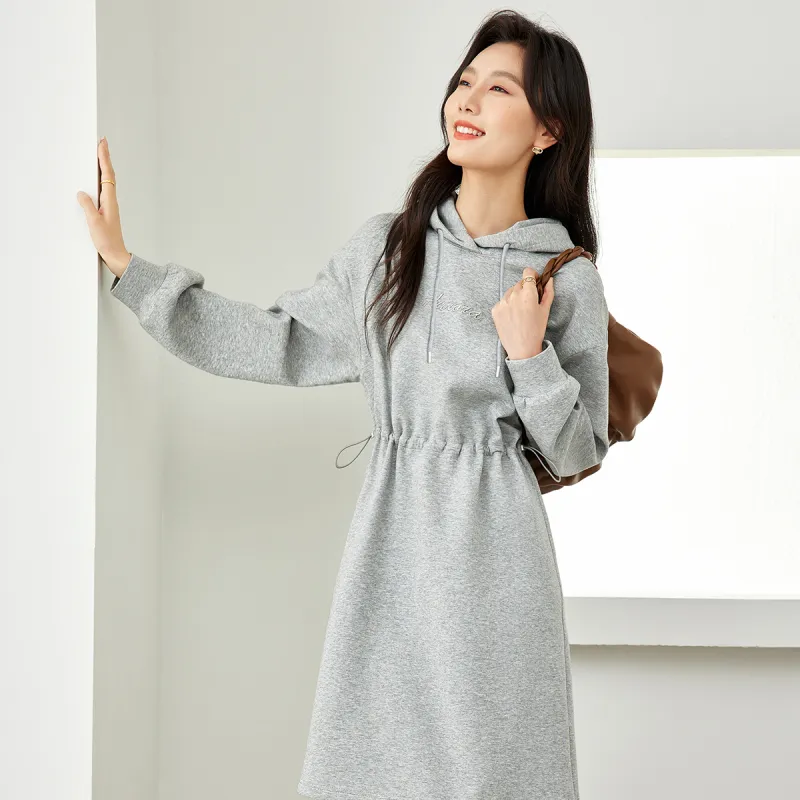 VIMLY Long Sleeved Dresses Women's Gray-5