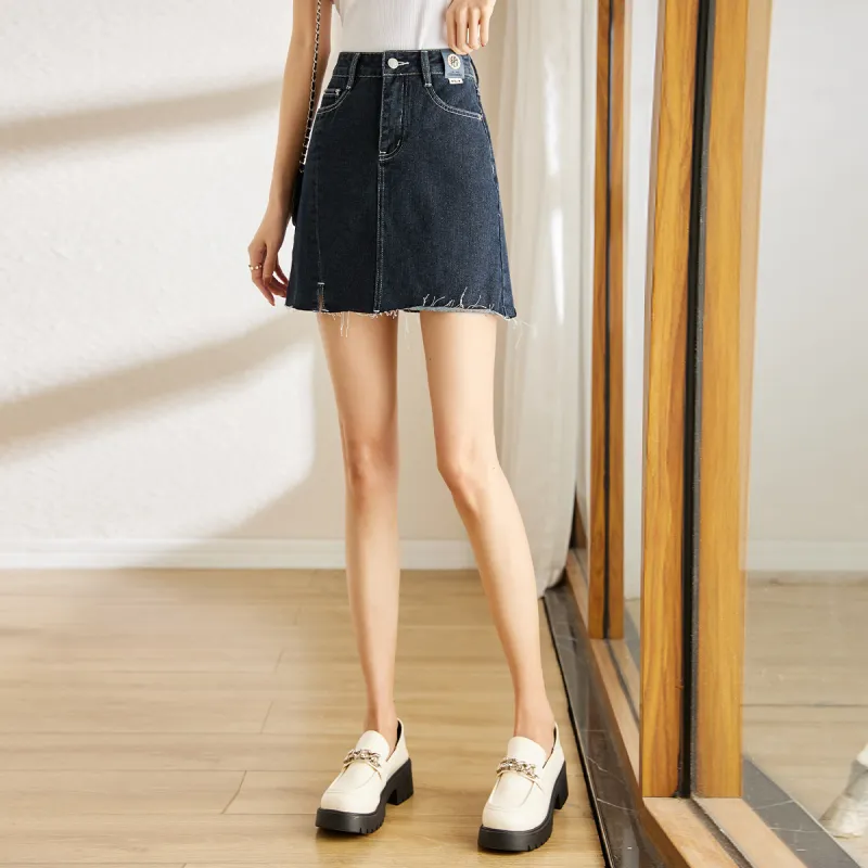VIMLY Denim Short Skirts Women's Dark Gray-1