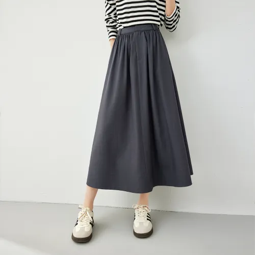 VIMLY Casual Long Skirts Women's Gray