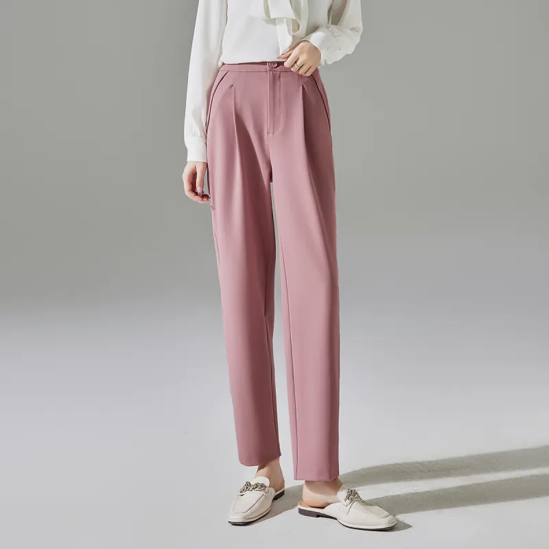 VIMLY Casual Pants Women's Leather Pink-2