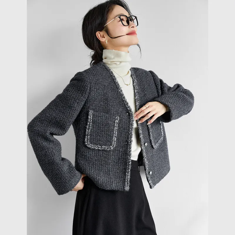 VIMLY Cropped Coats Women's Carbon Gray-4