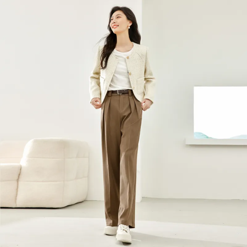 VIMLY Cropped Coats Women's Beige Apricot-2
