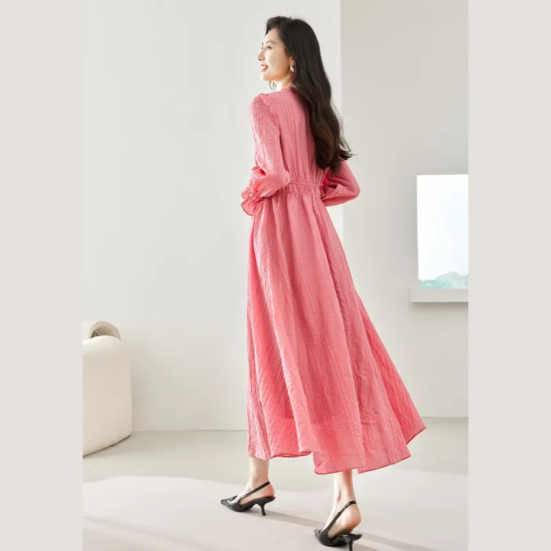 VIMLY Long Sleeved Dress Women's Peach Pink-5