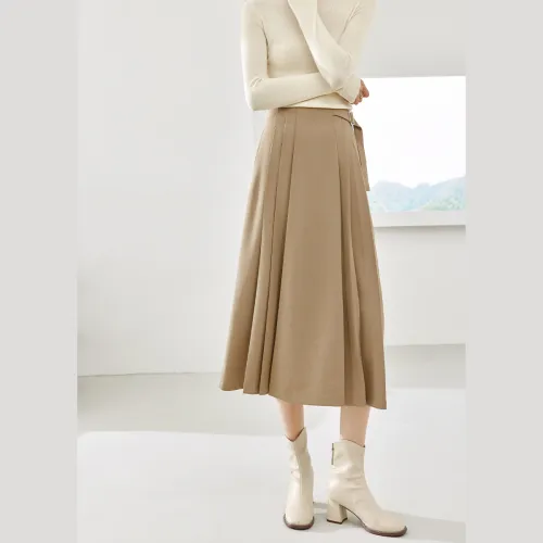 VIMLY Casual Long Skirts Women's Khaki