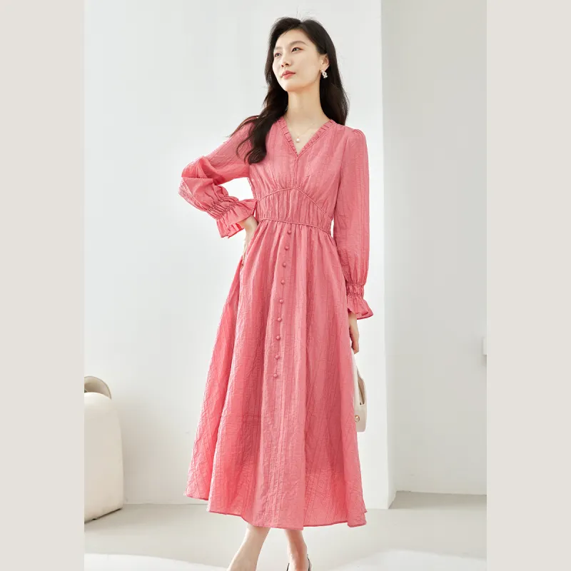 VIMLY Long Sleeved Dress Women's Peach Pink-3