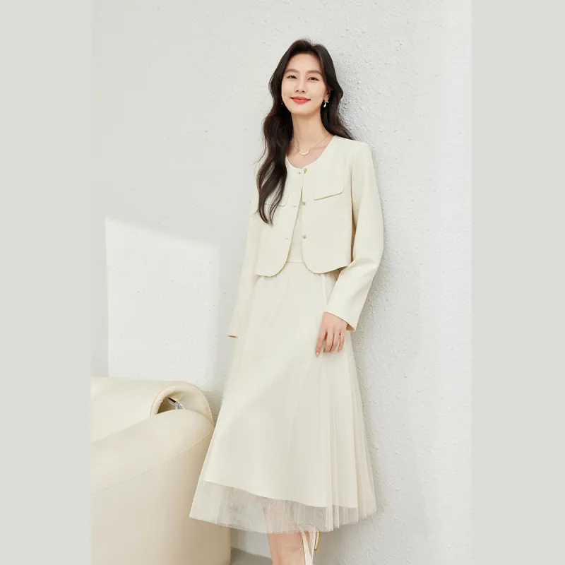 VIMLY Skirt Set Women's Apricot-2