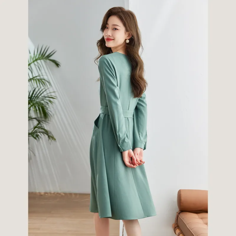 VIMLY Long Sleeved Dresses Women's Green-4