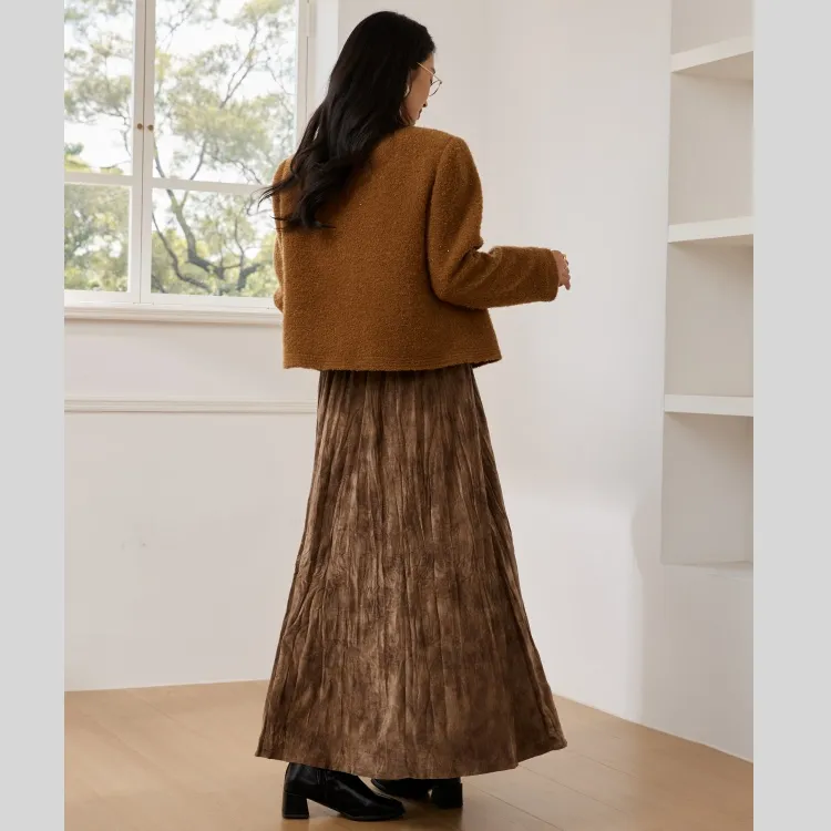 VIMLY Cropped Coats Women's Coffee Brown-5