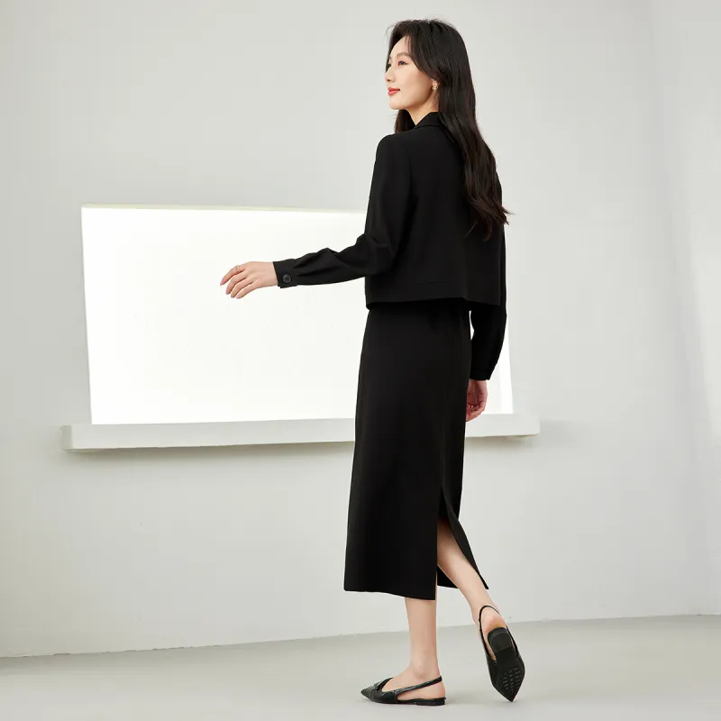 VIMLY Two Piece Skirt Sets Women's Black-5