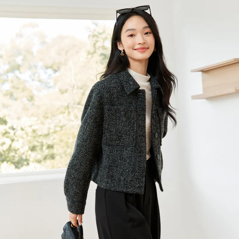 VIMLY Cropped Coats Women's Black Gray Color-4