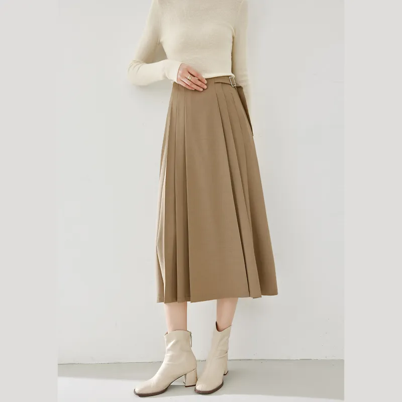 VIMLY Casual Long Skirt Women's Khaki-1