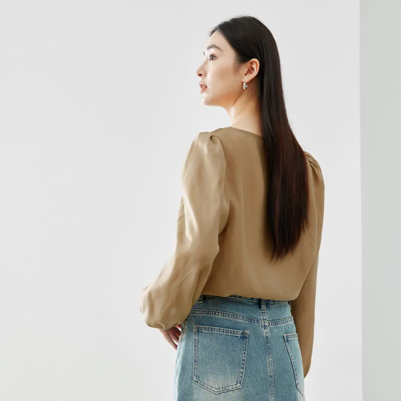 VIMLY Shirt Women's Light Coffee-5