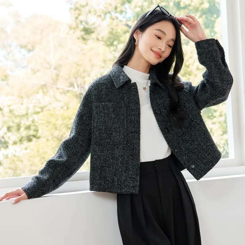 VIMLY Cropped Coats Women's Black Gray Color-3