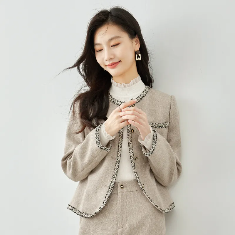 VIMLY Cropped Coats Women's Oat-2
