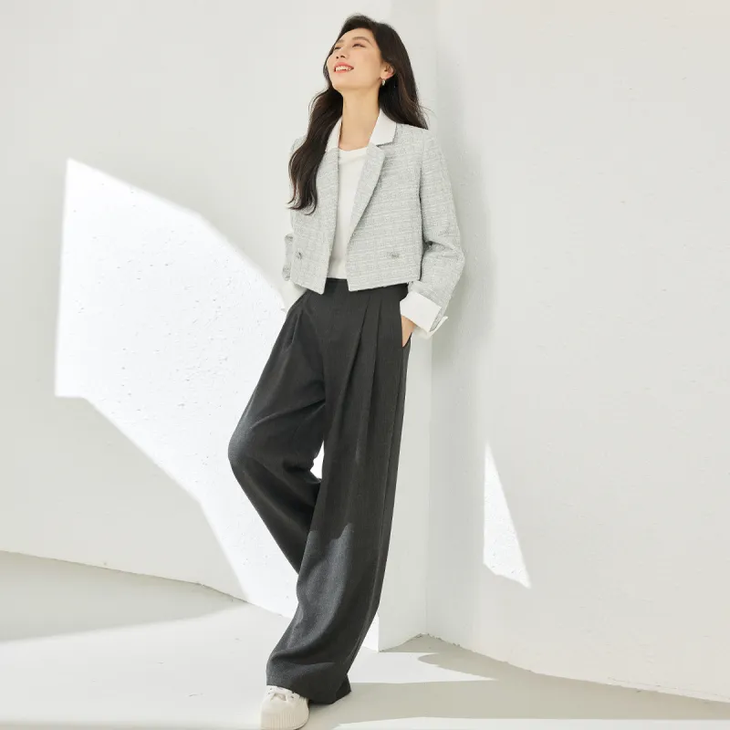 VIMLY Cropped Coats Women's Blue White-3