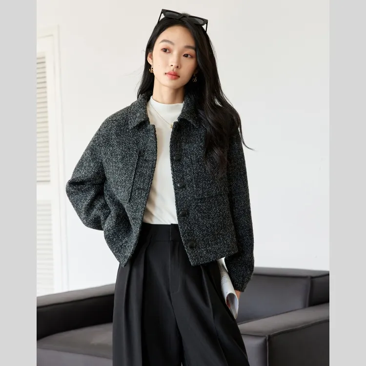 VIMLY Cropped Coats Women's Black Gray Color-1
