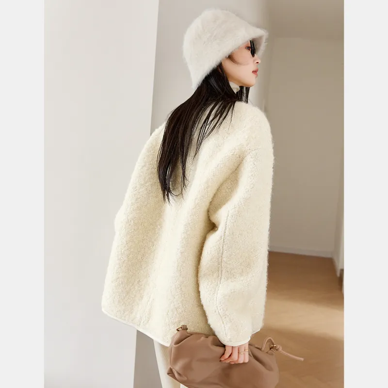 VIMLY Cropped Coats Women's Cream Apricot-5