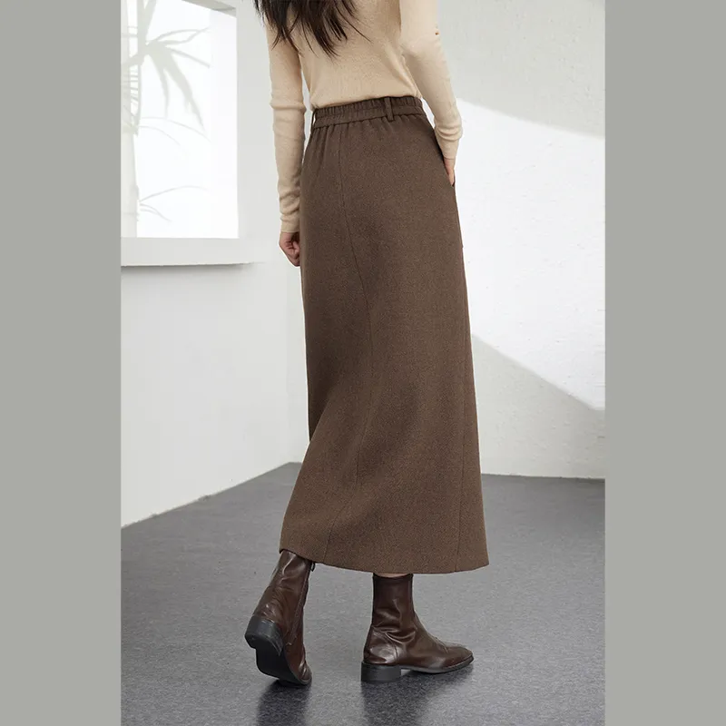 VIMLY Casual Long Skirts Women's Dark Coffee-5