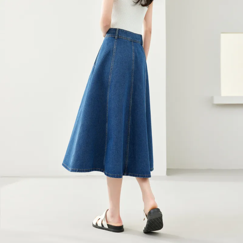 VIMLY Denim Long Skirt Women's Denim Blue-3