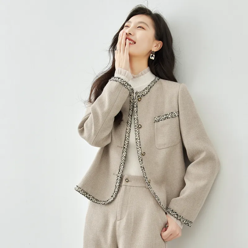 VIMLY Cropped Coats Women's Oat-1