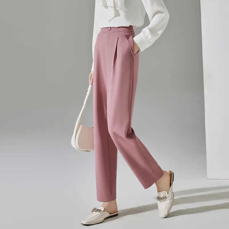 VIMLY Casual Pants Women's Leather Pink-4