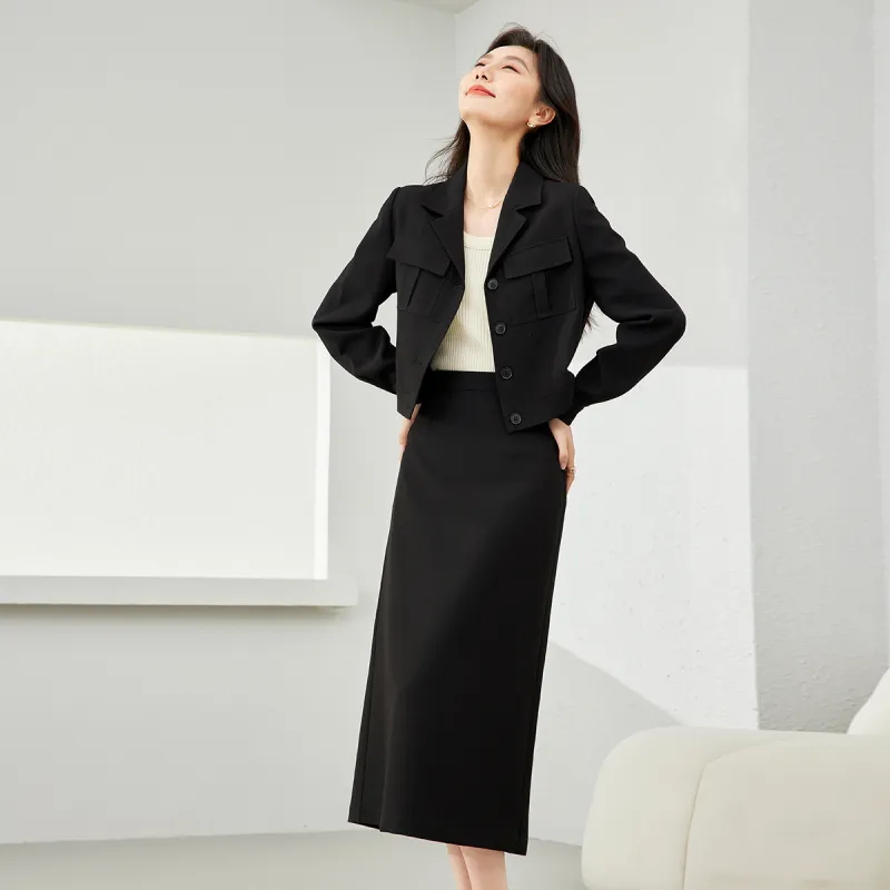 VIMLY Two Piece Skirt Sets Women's Black-3