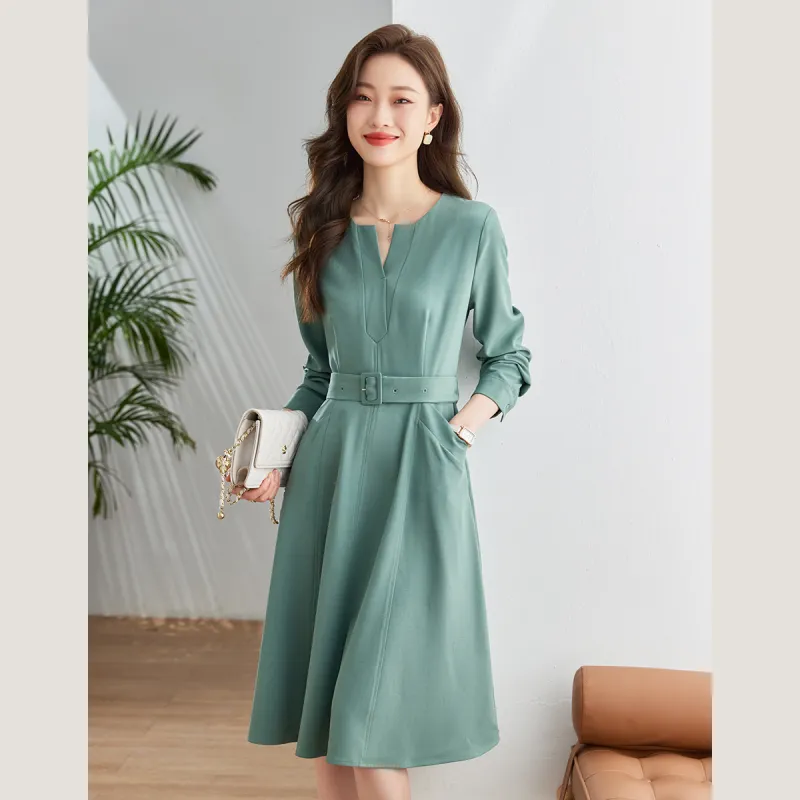 VIMLY Long Sleeved Dresses Women's Green-1