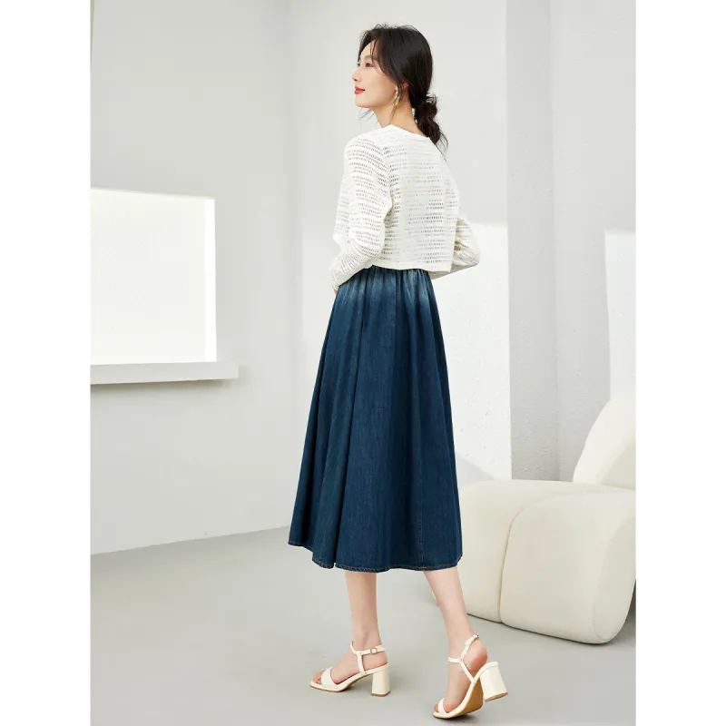 VIMLY Skirt Set Women's Denim Blue-3