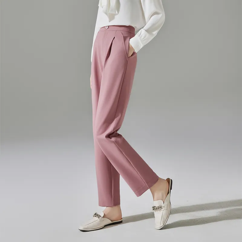 VIMLY Casual Pants Women's Leather Pink-3