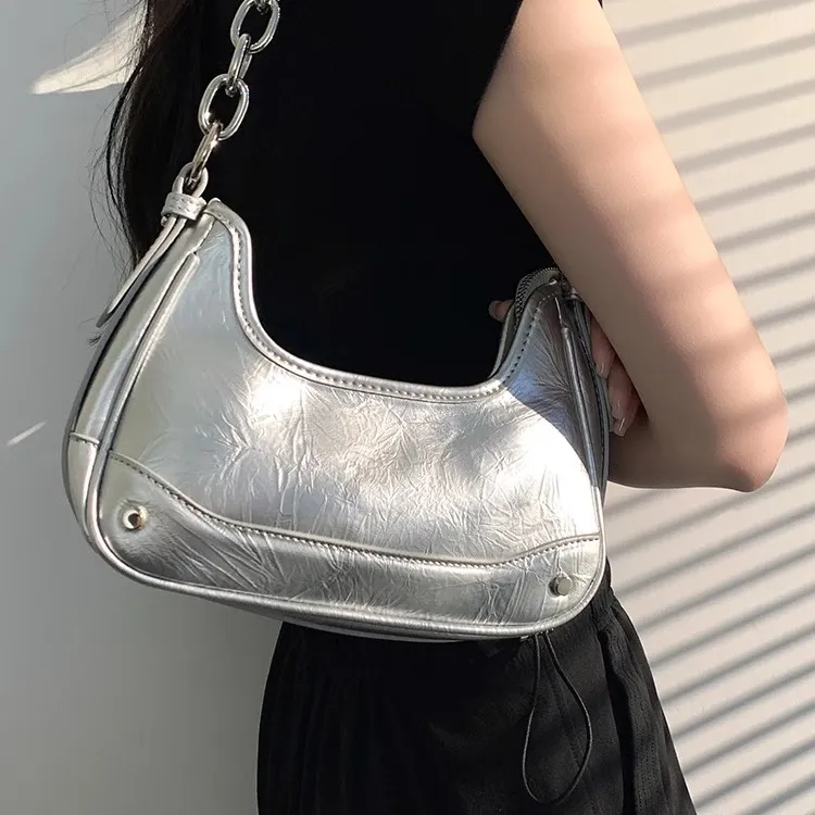 Worm's Home PU Underarm Shoulder Bag Women's Black/Silver-8
