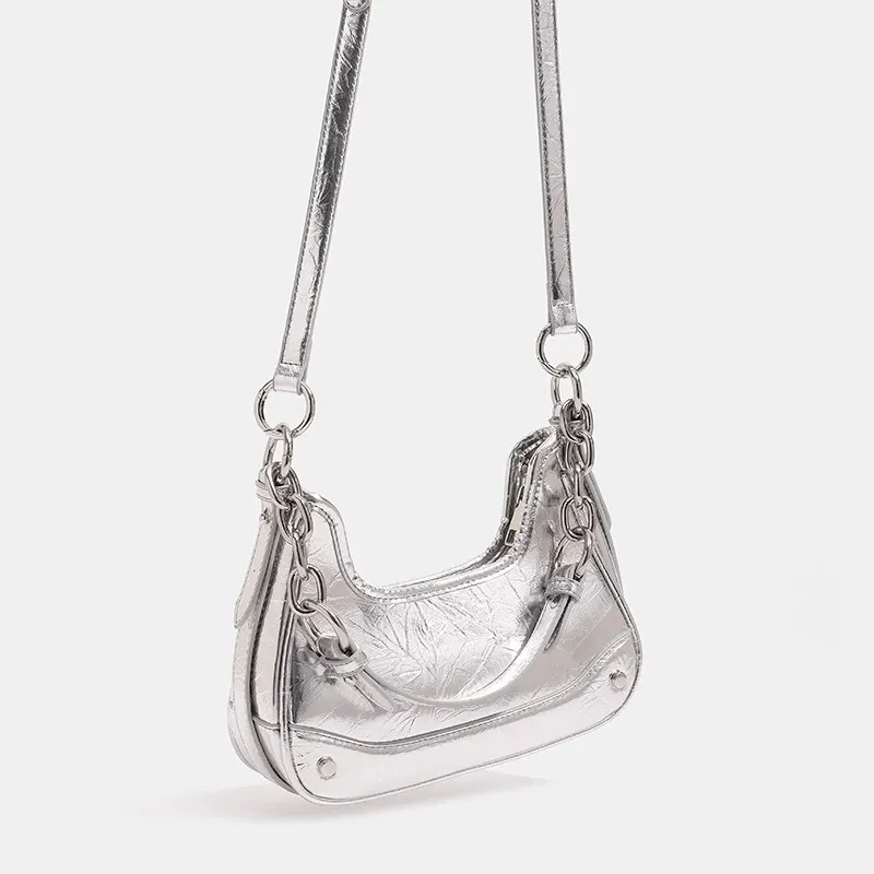 Worm's Home PU Underarm Shoulder Bag Women's Black/Silver-7