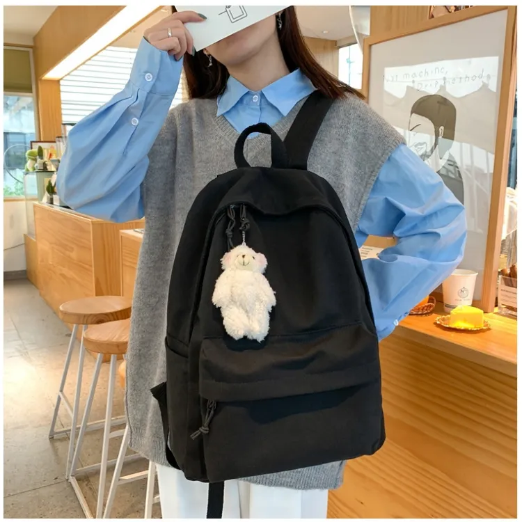 Worm's Home Canvas Backpack Regular Unisex White/Black/Sky Blue-12