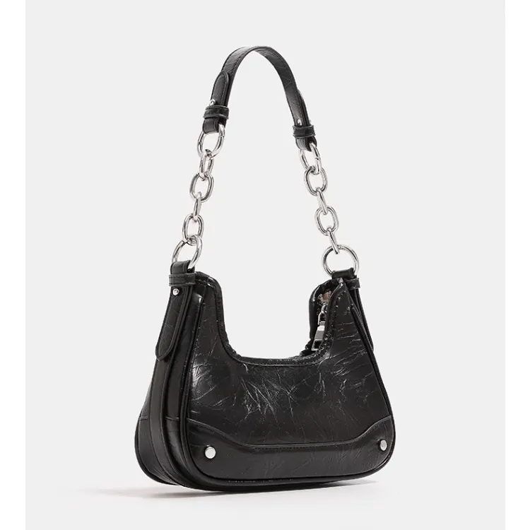 Worm's Home PU Underarm Shoulder Bag Women's Black/Silver-3