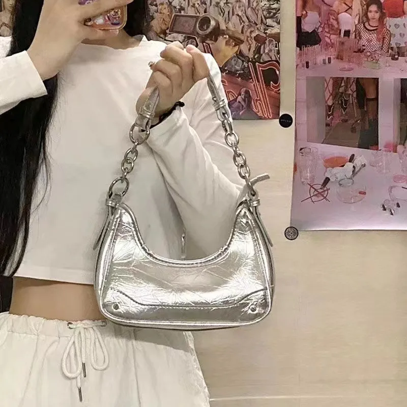 Worm's Home PU Underarm Shoulder Bag Women's Black/Silver-5