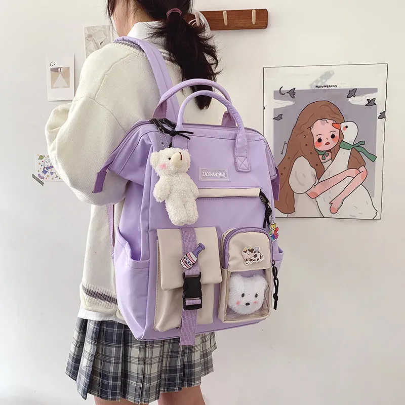 Worm's Home Nylon Backpack Regular Women's Green/Pink/Purple/Black-5
