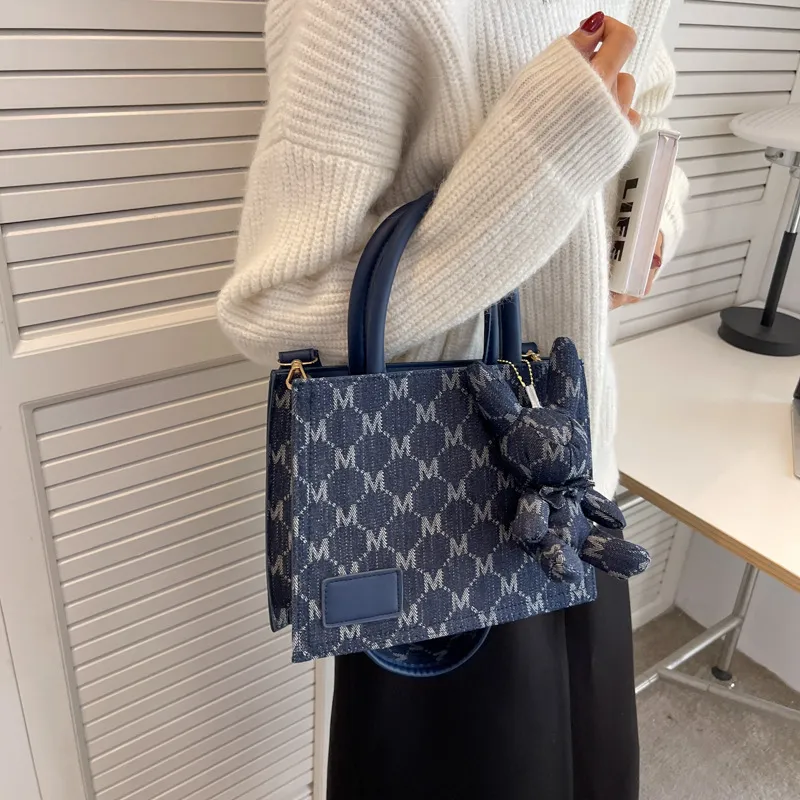 Worm's Home Fabric Shopping Tote Crossbody Bag Handbag Women's Ecru/Khaki/Blue/Pink-4