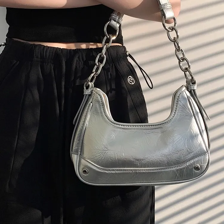 Worm's Home PU Underarm Shoulder Bag Women's Black/Silver-9