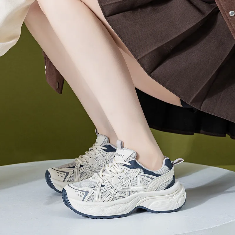 Love Elaine Slip Resistant, Breathable, Lightweight, Height Increasing Low Top Chunky Sneakers Women's-5