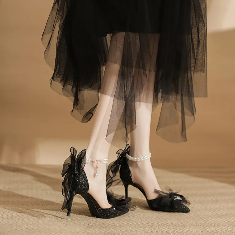 TADSW Black Swan Series Slim Heel High Heels 8cm Women's Black-4