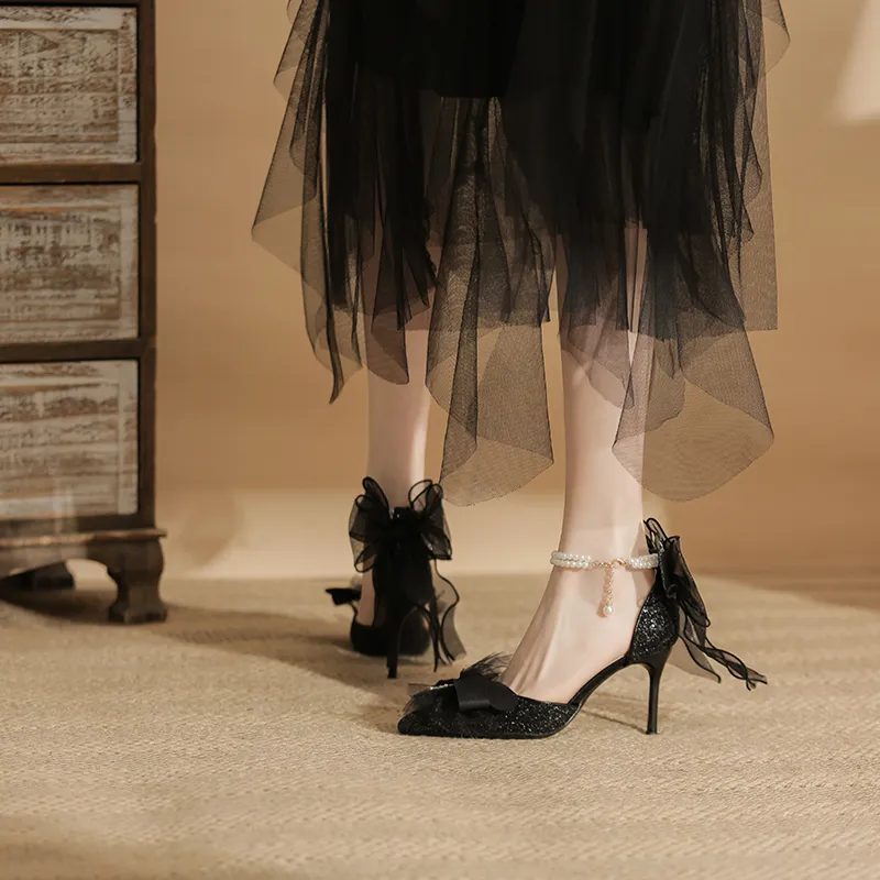 TADSW Black Swan Series Slim Heel High Heels 8cm Women's Black-7