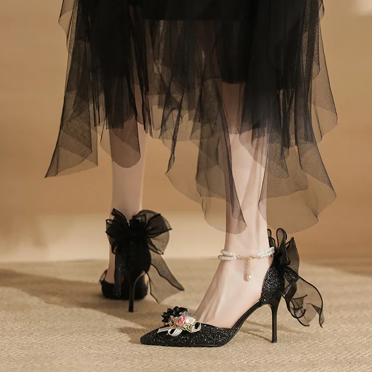 TADSW Black Swan Series Slim Heel High Heels 8cm Women's Black-2