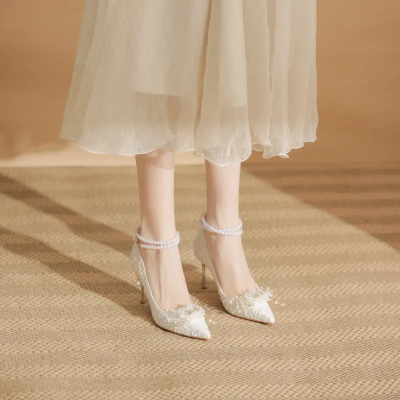 TADSW Slim Heel High Heels Women's White-2