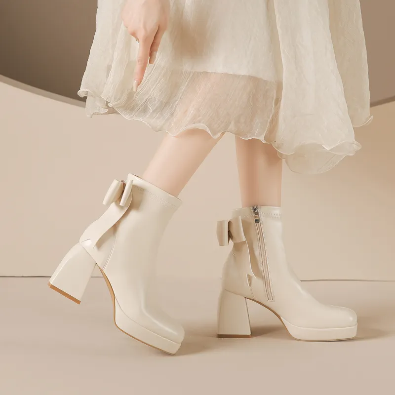 TADSW Ankle Boots 8cm Women's White-3
